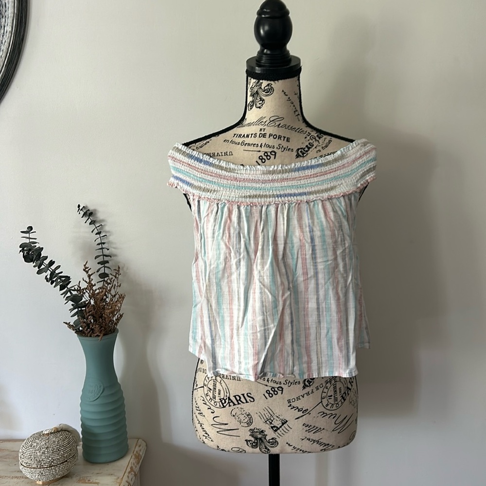 Cupcakes & Cashmere Multi Striped Off Shoulder Top Women's size S